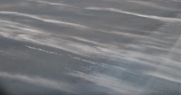 Vento soprando neve em uma estrada rural. inverno dia gelado — Vídeo de Stock