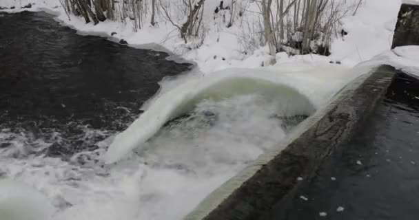 Petite cascade gelée journée nuageuse — Video
