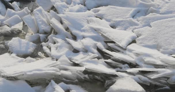 Câmera se move de baixo para cima e remove fragmentos de gelo e neve no início da primavera — Vídeo de Stock