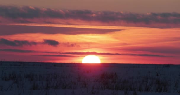 Закат в зимнем поле видео 4k — стоковое видео