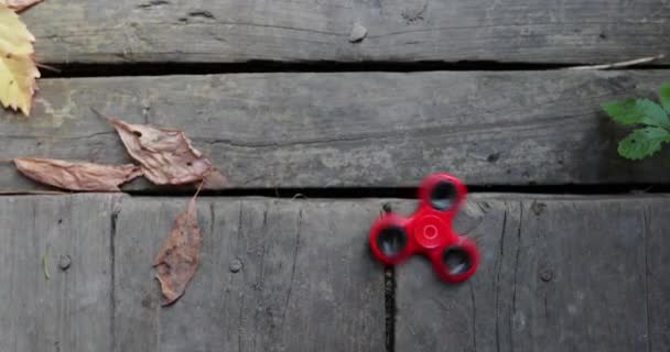 Spinner rotates on an old wooden floor — Stock Video