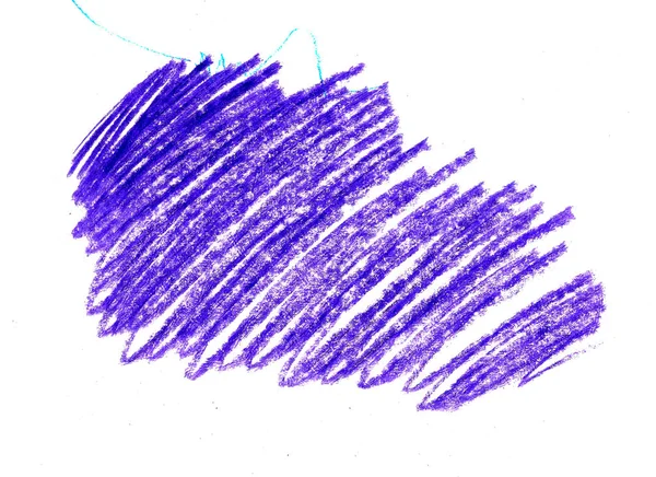 Hatching scrawl with childrens wax purple pencil on white background — Stock Photo, Image