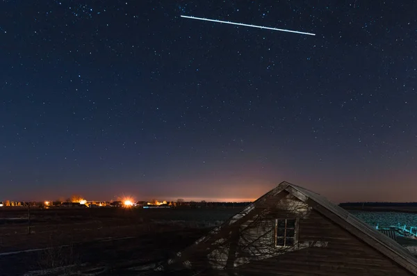 Blue and starry sky with one falling star — Stock Photo, Image