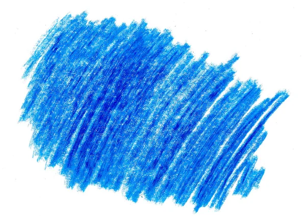 Hatching doodle childish wax blue pencil on white background — Stock Photo, Image