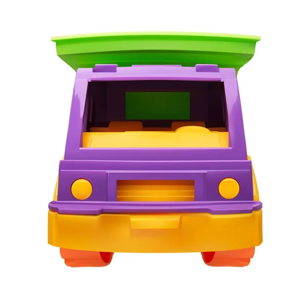 Front view children plastic toy dump truck vector illustration on a white isolated background — Stock Vector