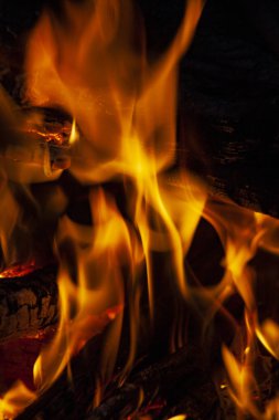 Yangın, siyah bir zemin üzerine alevler. Ateş reklam için. Bir ateş ateş.