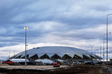 Samara Arena, Rusya Federasyonu - Nisan, 2018: Futbol Dünya Kupası 2018 Stadyumu oluşturma.