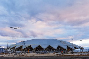 Samara Arena, Rusya Federasyonu - Nisan, 2018: Futbol Dünya Kupası 2018 Stadyumu oluşturma. Bitişik toprakları yerleşimini.
