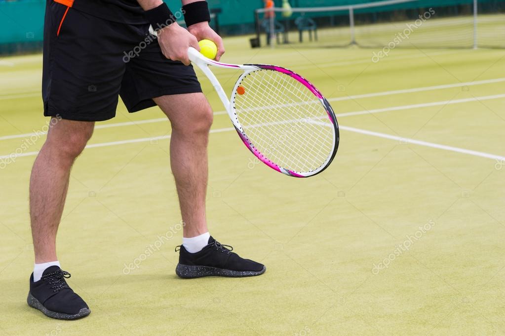 Close Up Male Player S Hand With Tennis Ball Getting Ready To Se Stock Photo C Vaicheslav