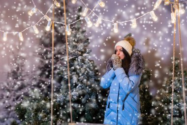 Mittens fl altında erkek mavi ceket ısınma aşağı eller