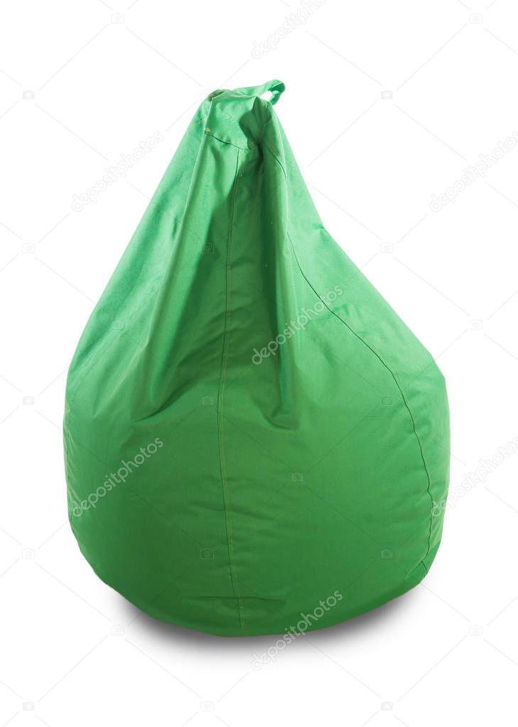 Green soft beanbag isolated on white background