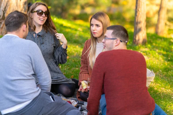 Gelukkig jong vrouw chatten met haar vrienden — Stockfoto