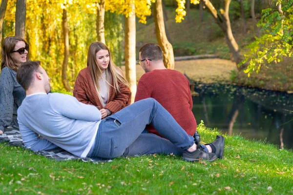 Group of friends relaxing on the grass in a park — Stock Photo, Image