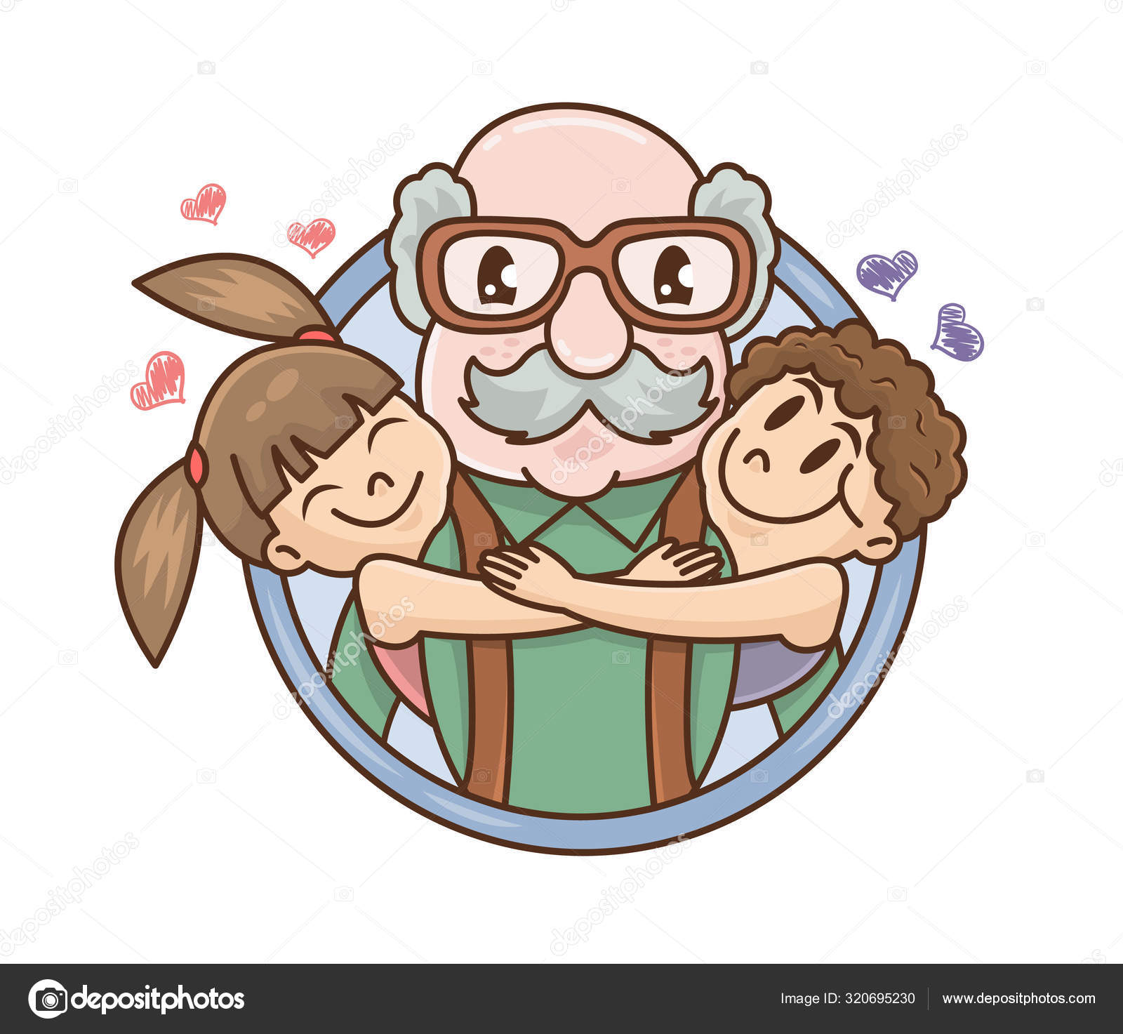 Día de los Abuelos. Nietos sonrientes abrazando a su abuelo