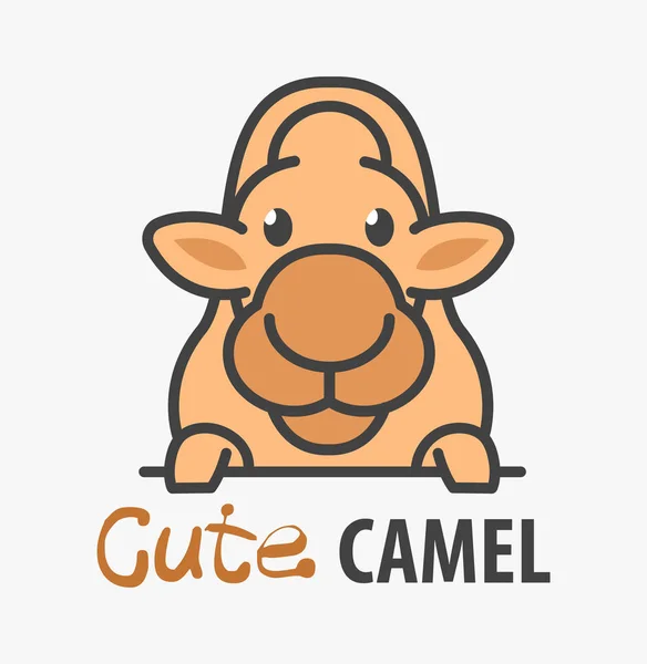 Plantilla de logotipo con lindo camello curioso. Plantilla animal de safari de diseño de logotipo vectorial para zoológico, clínicas veterinarias. Dibujos animados logotipo animal ilustración . — Vector de stock
