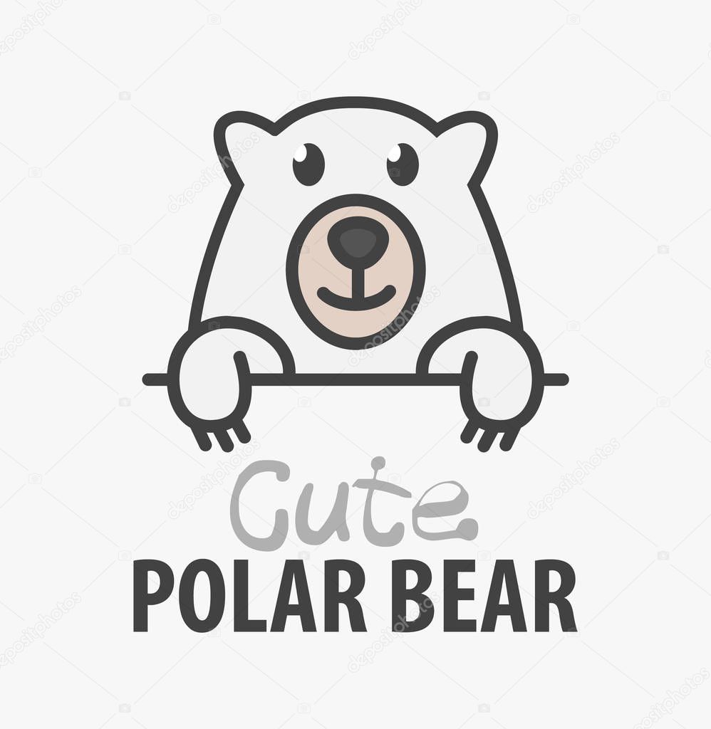 Logo template with cute curious polar bear. Vector logo design arctic animal template for zoo, veterinary clinics. Cartoon animal logo illustration.