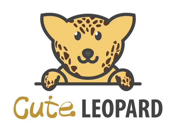 Plantilla de logotipo con jaguar curioso lindo. Plantilla de leopardo de diseño de logotipo vectorial para zoológico, clínicas veterinarias, etc. Dibujos animados logotipo animal ilustración . — Vector de stock