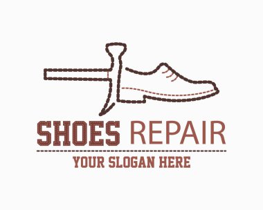 Ayakkabıcı logosu şablonu. Ayakkabı onarım vektör tasarımı. Deri eşyaların tamiri ya da restorasyonu konsepti. Yazdırma, amblem, tişört, çıkartma, logotype için tasarım.