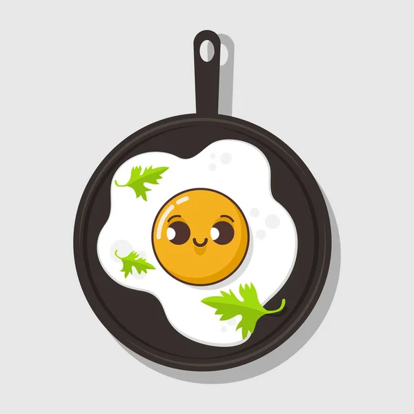 Personagem Engraçado Omelete Bonito Modelo Logotipo Ovo Frito Café Manhã — Vetor de Stock