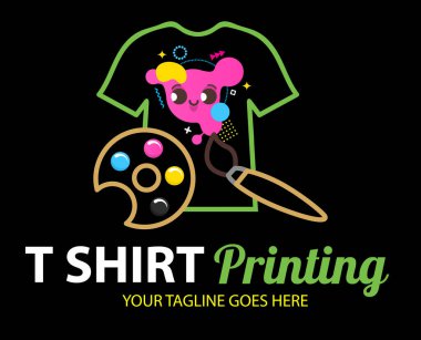 Tshirt baskı cmyk palet konsepti. Tişört basımının soyut renkli vektör logo şablonu. Tipografi, baskı, kurumsal kimlik, atölye, markalaşma, fabrika, serigrafi vs..