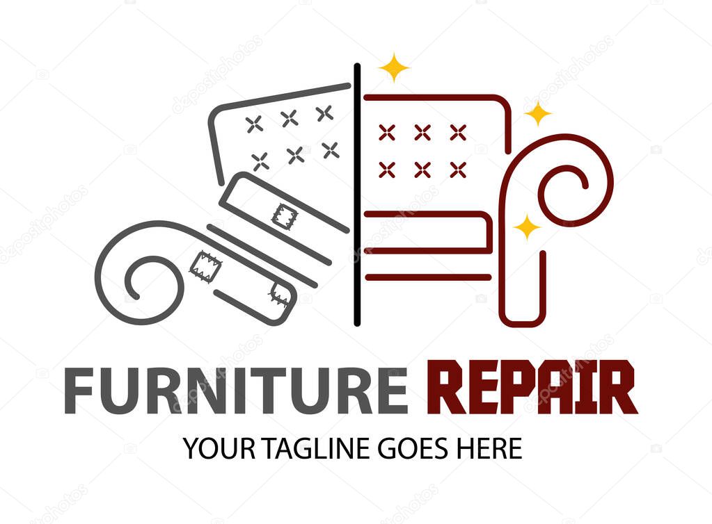 Furniture repair restorations logo concept. Repair Center workshop sign. Before and after concept.