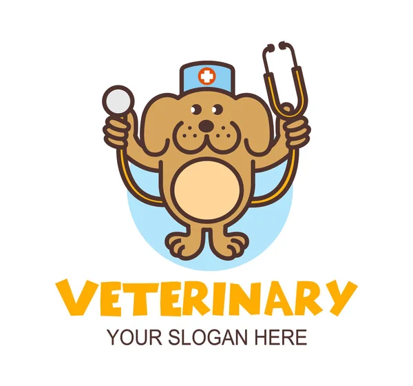 Komik Çizgi Köpek Doktoru Steteskop Tutuyor Şirin Veteriner Logosu Sağlık — Stok Vektör
