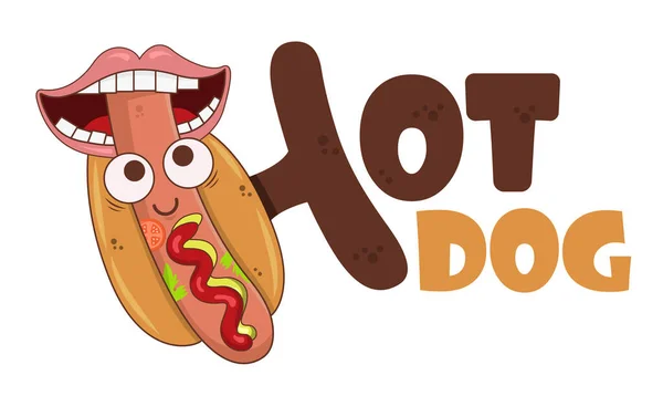 Zabawny Charakter Hot Doga Połączeniu Literami Projekt Nadruku Emblemat Shirt — Wektor stockowy