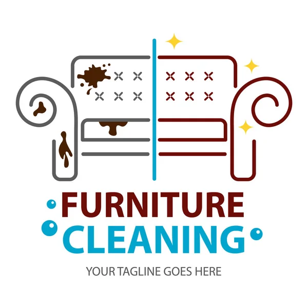 Bútorok Tisztítása Előtt Után Logó Lakás Koncepció Sofa Professzionális Mosás — Stock Vector