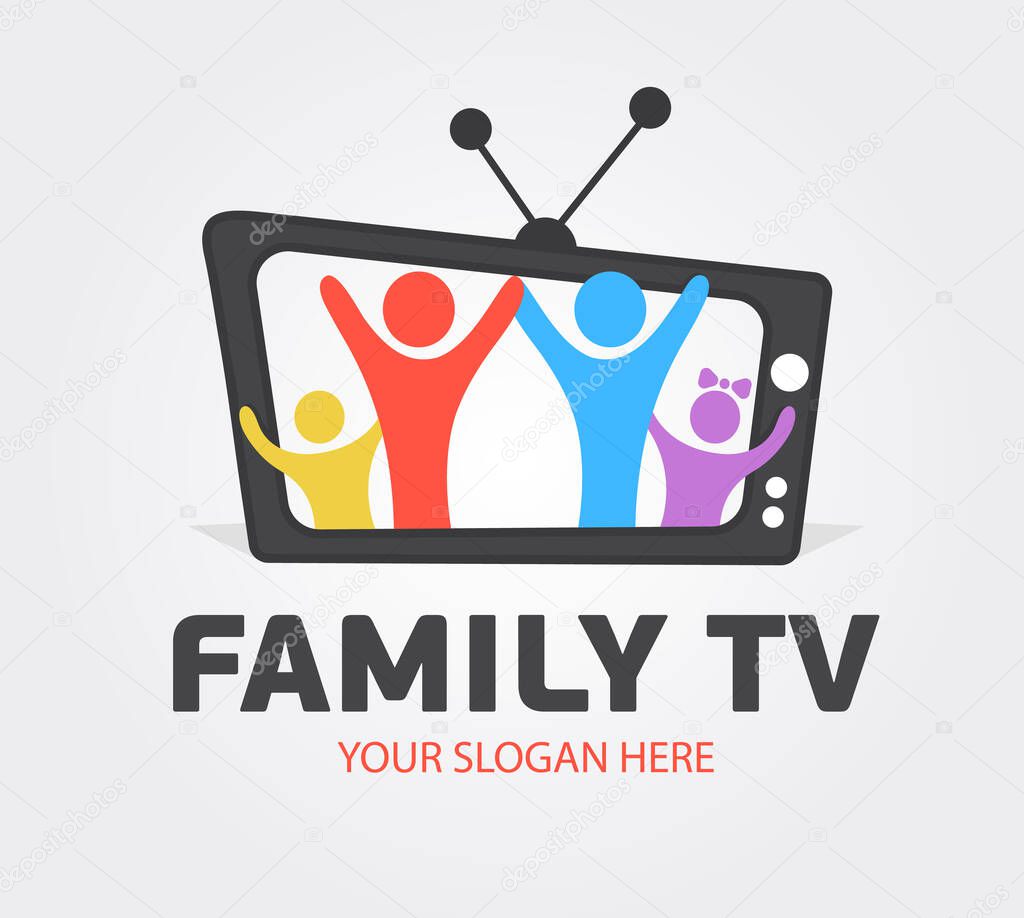 Cute Family Media Channel Logo Template. Digital TV logotype Template. Media company logo or film production studio or audio-visual studio or on-line media. TV company. Creative media television. 