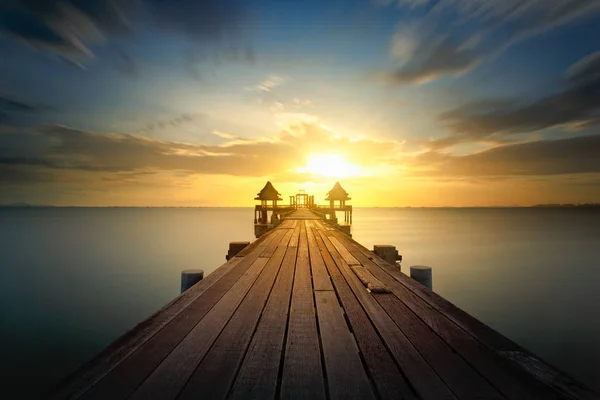 Wooded bridge at sunset — Stock Photo, Image