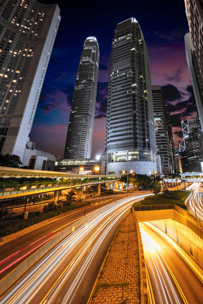Hong Kong at night, Light trail and Modern building