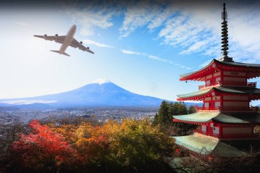MT fuji sonbaharın kırmızı pagoda ile