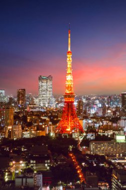 Gün batımında Tokyo şehrinin silueti