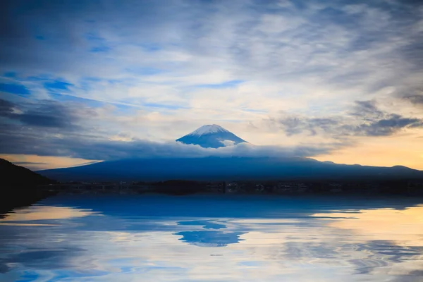 Fuji Berg Abend Mit Spiegelung See Japan — Stockfoto