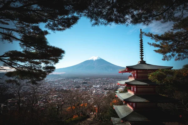 Fuji Ősszel Fujiyoshida Japán Vörös Pagoda — Stock Fotó