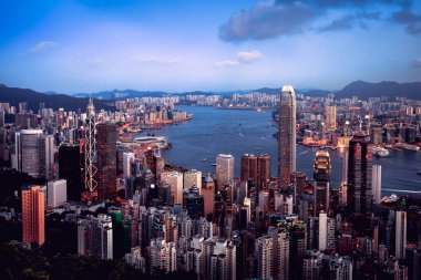 Hong Kong manzarası gün zaman Victoria peak, Hong Kong Çin