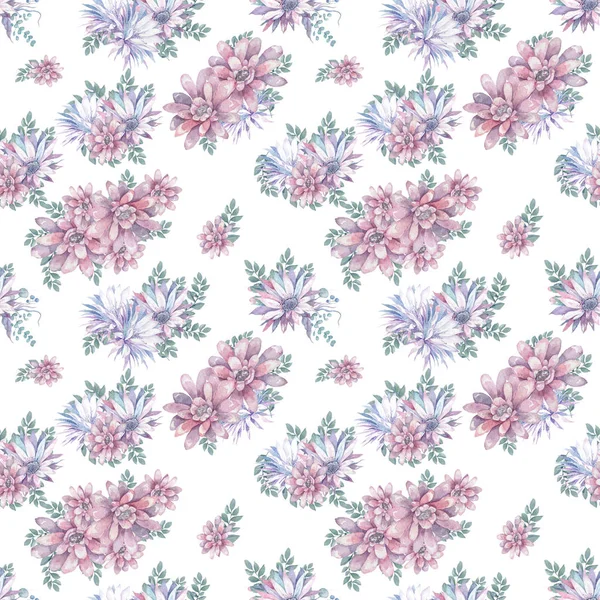 Ce motif floral rose et violet moderne dispose d'un motif de fond de fleur répétitif avec des couleurs pastel. Lotus aquarelle et fleurs de cactus illustration colorée pour mariage, clibration, inviter — Photo