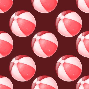 Plaj topu ile yaz suluboya beachball desen. Oyuncak topu. Plaj partisi. Havuz neşesi. Yaz. Çocuklar küçük resim. Beyaz arka planda illüstrasyon ve renkli Tatil