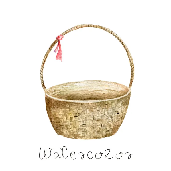Watercolor basket on white background Waercolor cute hand draw illustration cartoon for design — Stock Photo, Image