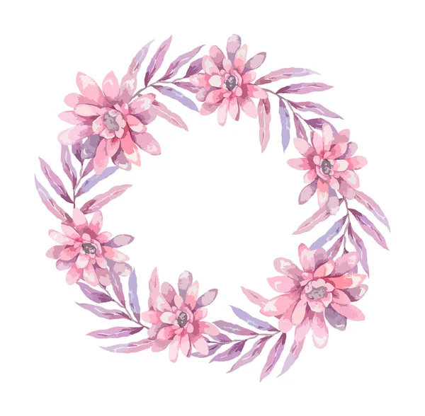 Convite. Casamento ou cartão de aniversário. Moldura floral. Fundo aquarela com mola rosa flores vermelhas e azuis e folhas verdes. Estilo Boho. Beleza isolado bouqet círculo quadro fundo — Vetor de Stock