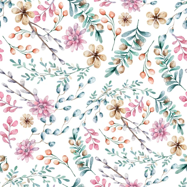 Seamless floral pattern, spring background. Hand drawn watercolor illustratio pattern design with flowers and floral. — 스톡 사진