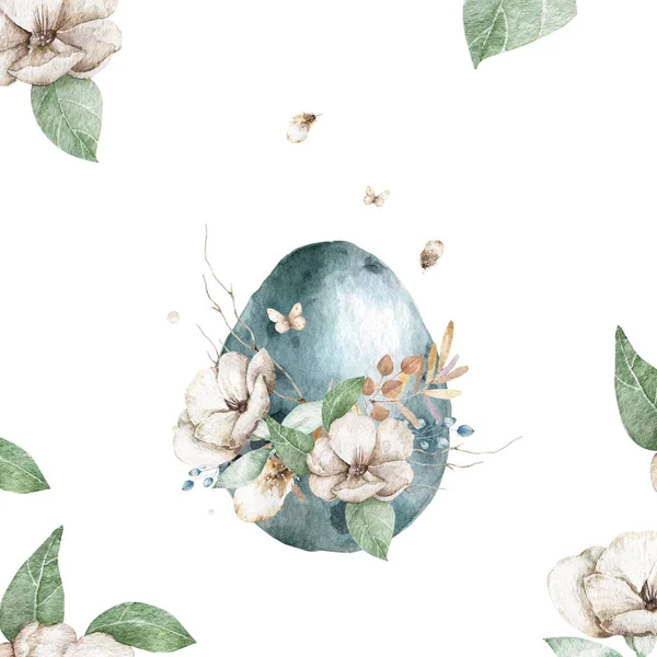 Aquarela Happy Easter ggs com flor e primavera floral, isolado em um fundo branco — Fotografia de Stock