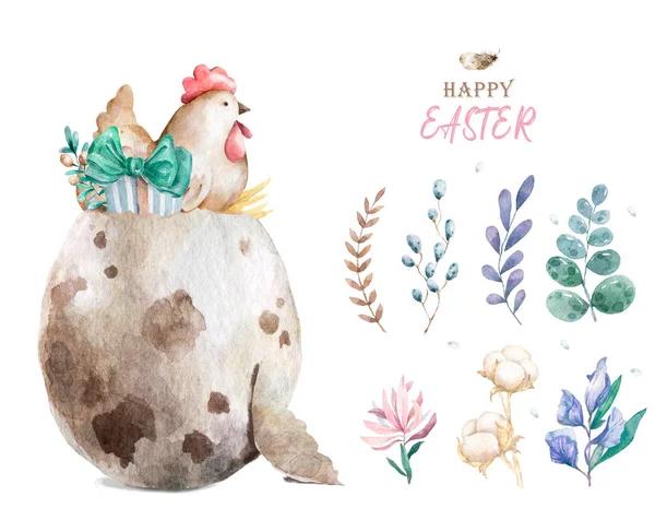 Mão Desenhada Aquarela Feliz Páscoa Conjunto Com Coelhos Design Rabbit — Fotografia de Stock