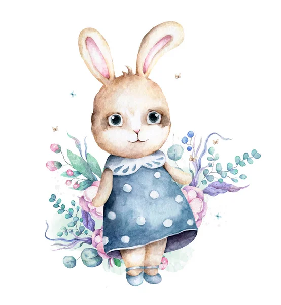 Acuarela Dibujada Mano Feliz Pascua Conjunto Con Diseño Conejos Conejo —  Fotos de Stock