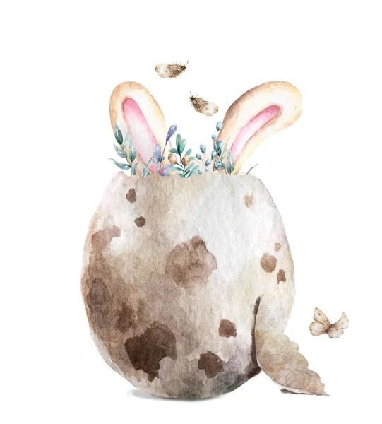Aquarell Glückliche Ostern Set Gefärbte Eier Mit Rosa Blume Und — Stockfoto