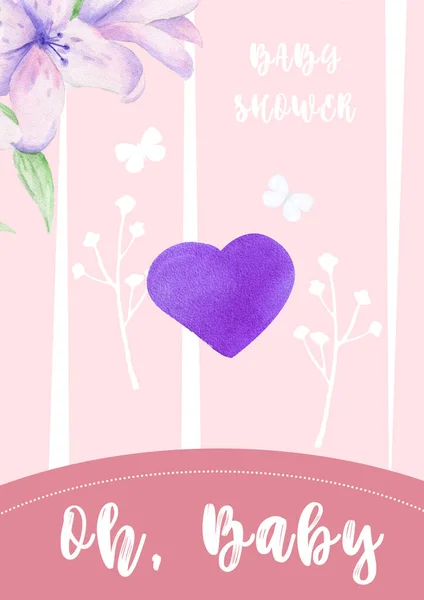 Cartão Convite Para Chá Bebê Forma Coração — Fotografia de Stock