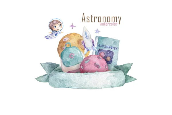 Design Set School Items Literatures Astronomy Biology Chemystry — Stockfoto