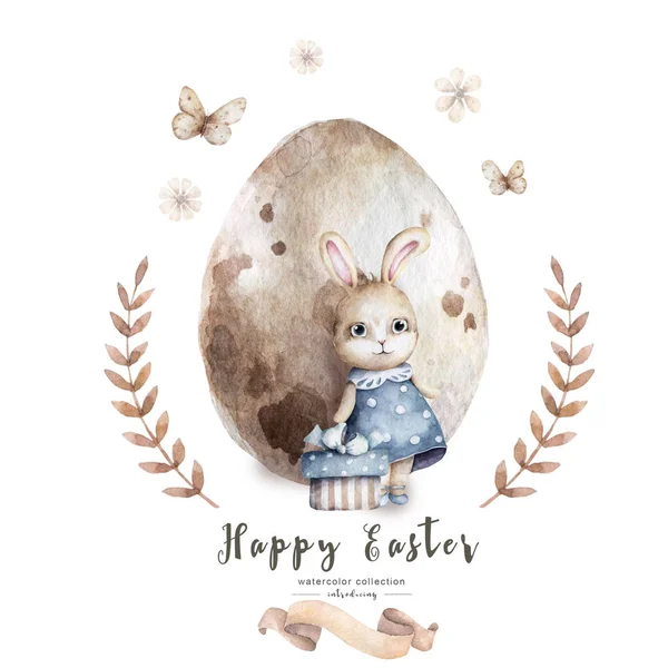 Acquerello Disegnato Mano Felice Pasqua Insieme Con Coniglietti Design Rabbit — Foto Stock