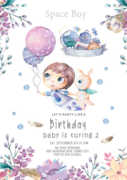 Baby Shower Cartão Saudação Com Bebê Dos Desenhos Animados Menino — Fotografia de Stock