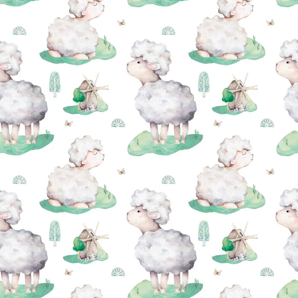 Ovelhas Brancas Padrão Sem Costura Rosa — Fotografia de Stock